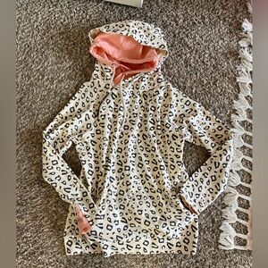 AMPERSAND AVE Cream Leopard Hoodie with Pink Lining